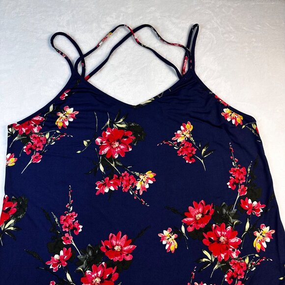Papermoon Womens Blouse Navy Floral Spaguetti Strap Top Sz 3X Crisscross Back - Picture 6 of 11